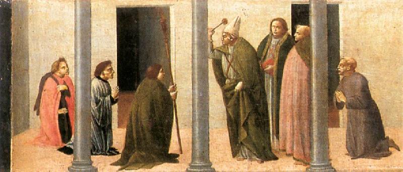 BARTOLOMEO DI GIOVANNI Predella: Consecration of the Church of the Innocents Sweden oil painting art